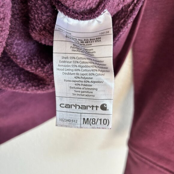 Carhartt Hooded Sweatshirt M 8-10 Purple Full Zip Hoodie Spellout - Picture 10 of 10